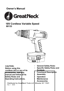Bruksanvisning GreatNeck 80133 Borrskruvdragare