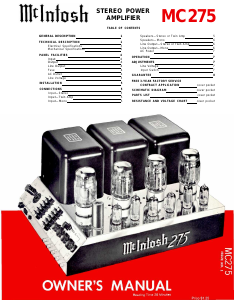 Handleiding McIntosh MC-275 Versterker