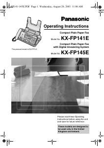 Manual Panasonic KX-FP145E Fax Machine