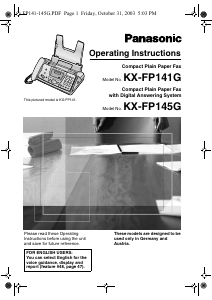Manual Panasonic KX-FP141G Fax Machine