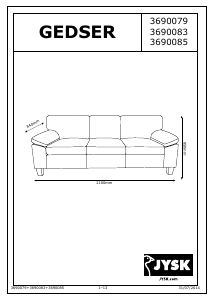 Εγχειρίδιο JYSK Gedser (210x85x84) Καναπές