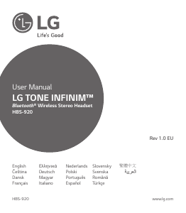 كتيب ال جي HBS-920 Tone Infinim مجموعة الرأس