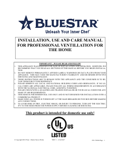 Bruksanvisning BlueStar LP036LP Köksfläkt