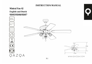 Handleiding Qazqa 92645 Mistral 42 Plafondventilator