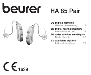 Manual Beurer HA 85 Pair Hearing Aid