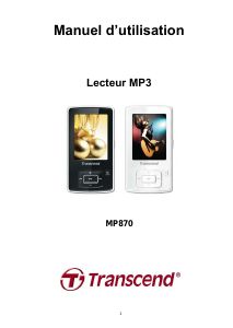 Mode d’emploi Transcend MP870 Lecteur Mp3