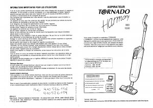 Mode d’emploi Tornado Harmony 900 Aspirateur