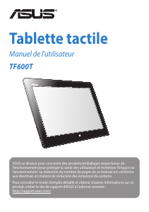 Mode d’emploi Asus TF600T Tablette