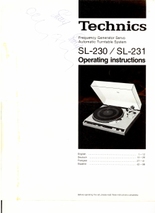Mode d’emploi Technics SL-231 Platine