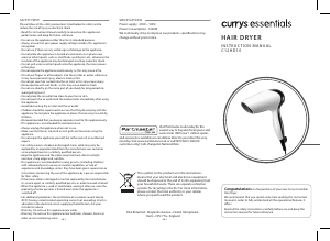 Handleiding Currys Essentials C12HD10 Haardroger