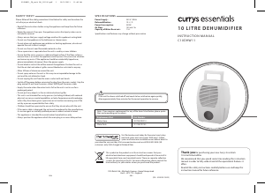 Bruksanvisning Currys Essentials C10DHW11 Avfuktare