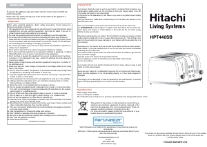 Bruksanvisning Hitachi HPT440SB Brödrost