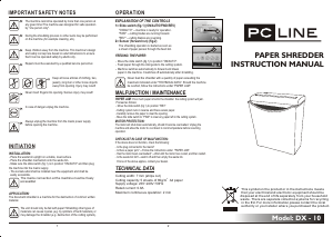 Handleiding PC Line DX-10 Papiervernietiger