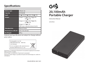 Manual Goji G6P20PD20 Portable Charger