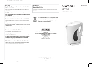 Bruksanvisning Matsui M17JKW09 Vattenkokare