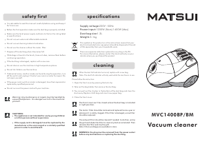 Bruksanvisning Matsui MVC1400BP Dammsugare