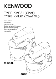 Manual Kenwood KVL6100Y Chef XL Batedeira com taça