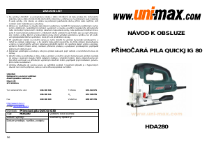 Manuál Uni-Max HDA280 Vykružovačka
