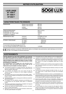 Mode d’emploi Sogelux ST1205T Lave-linge