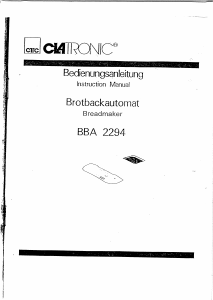 Bedienungsanleitung Clatronic BBA 2294 Brotbackautomat