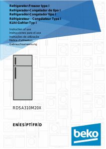 Handleiding BEKO RDSA310M20XB Koel-vries combinatie