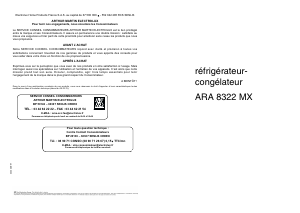 Mode d’emploi Arthur Martin-Electrolux ARA8322MX Réfrigérateur combiné