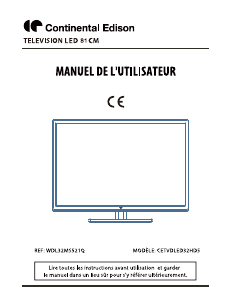 Mode d’emploi Continental Edison CETVDLED32HD5 Téléviseur LED