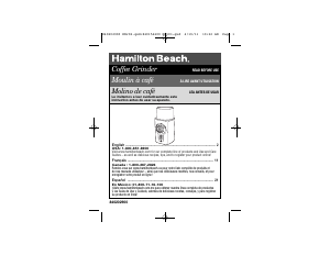 Manual Hamilton Beach 80370 Coffee Grinder