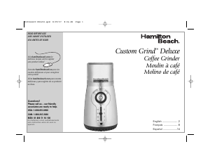 Manual Hamilton Beach 80374 Custom Grind Deluxe Coffee Grinder
