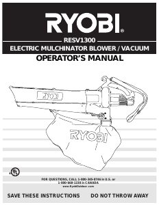 Manual Ryobi RESV1300 Leaf Blower