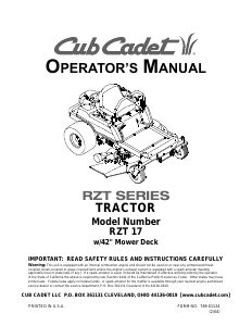 Handleiding Cub Cadet RZT 17 Grasmaaier