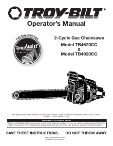 Manual Troy-Bilt TB4920CC Chainsaw