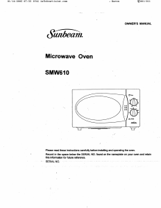 Bruksanvisning Sunbeam SMW610 Mikrovågsugn