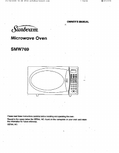Bruksanvisning Sunbeam SMW769 Mikrovågsugn