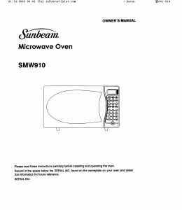 Bruksanvisning Sunbeam SMW910 Mikrovågsugn