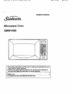 Bruksanvisning Sunbeam SMW1400 Mikrovågsugn