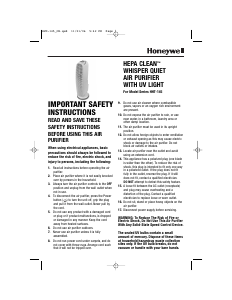 Manual de uso Honeywell HHT-145 Purificador de aire