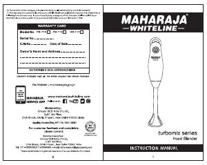 Manual Maharaja Whiteline Turbomix Hand Blender