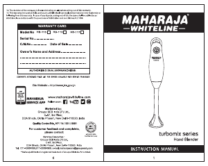 Bruksanvisning Maharaja Whiteline Turbomix King Stavmixer