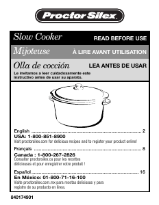 Manual Proctor Silex 33116Y Slow Cooker