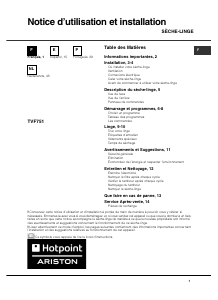 Mode d’emploi Hotpoint TVF 751 Sèche-linge