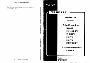 Mode d’emploi Vedette G6060BD Cuisinière