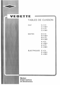 Mode d’emploi Vedette M4BD Table de cuisson