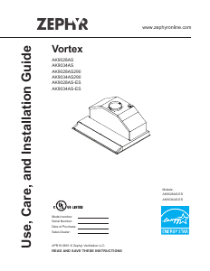 Bruksanvisning Zephyr AK9034AS Vortex Köksfläkt