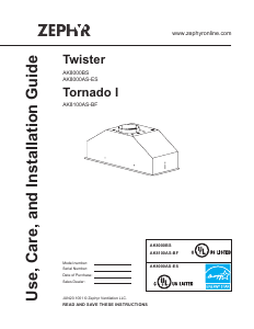 Bruksanvisning Zephyr AK8100AS-BF Tornado I Köksfläkt