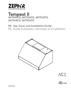 Bruksanvisning Zephyr AK7548CS Tempest II Köksfläkt