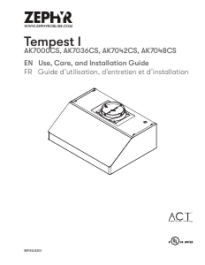 Bruksanvisning Zephyr AK7042CS Tempest I Köksfläkt