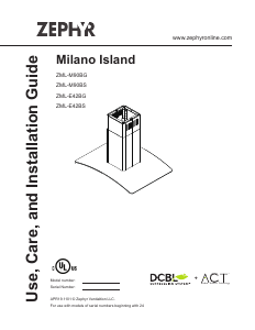 Bruksanvisning Zephyr ZML-M90BS Milano Island Köksfläkt