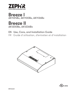 Bruksanvisning Zephyr AK1124BS Breeze I Köksfläkt