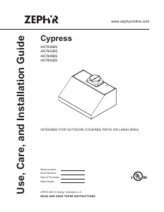Bruksanvisning Zephyr AK7854BS Cypress Köksfläkt
